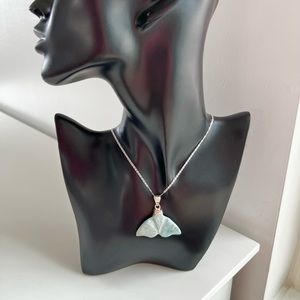 Natural Larimar mermaid fin whale fin pendant necklace with 925 sterling silver